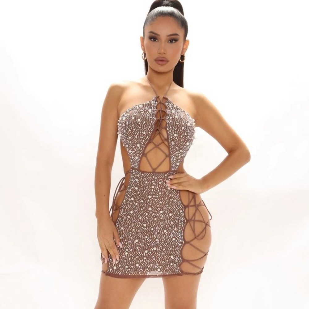 Cut Out Pearl Mini dress